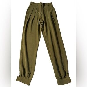 Torn by Ronny Kobo Olive Green Tapered Pleated Pants XS Missing Cuff Buttons